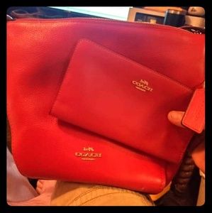 Red Leather Authentic Coach Purse & Wallet